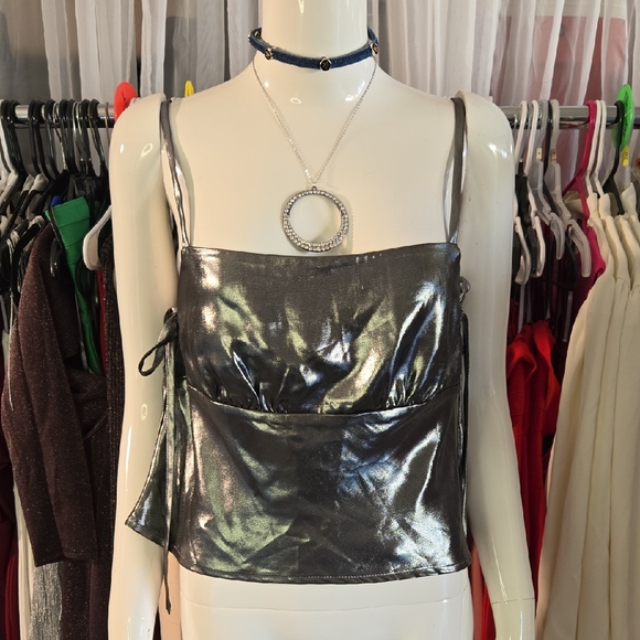 Silver Metallic Cami Top - Picture 3 of 7